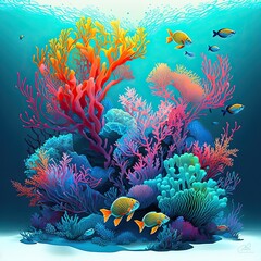 Naklejka na ściany i meble coral reef and fish Generative Ai