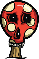 Spooky Halloween Skull Shape Red Poisonous Toadstool or Mushroom Cartoon Character