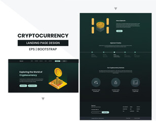 Template For A Creative Website Concept For A Crypto Currency Landing Page Banner. Blockchain And Cryptocurrency Investing. Isometric Design In Green Color Theme.
