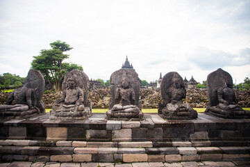 Statues in the Plaosan temple complex, Candi Plaosan, is one of the Buddhist temples located in Klaten Regency, Central Java, Indonesia. Plaosan temple was built in the mid 9th century.