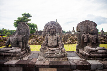 Statues in the Plaosan temple complex, Candi Plaosan, is one of the Buddhist temples located in...