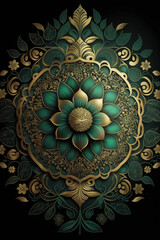 Green 3D Detailed Close-up Stitched Mandalas.ramadan kareem mubarak with green color, islamic pattern, mandala ornament decoration created with Generative AI technology