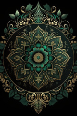 Green 3D Detailed Close-up Stitched Mandalas.ramadan kareem mubarak with green color, islamic pattern, mandala ornament decoration created with Generative AI technology