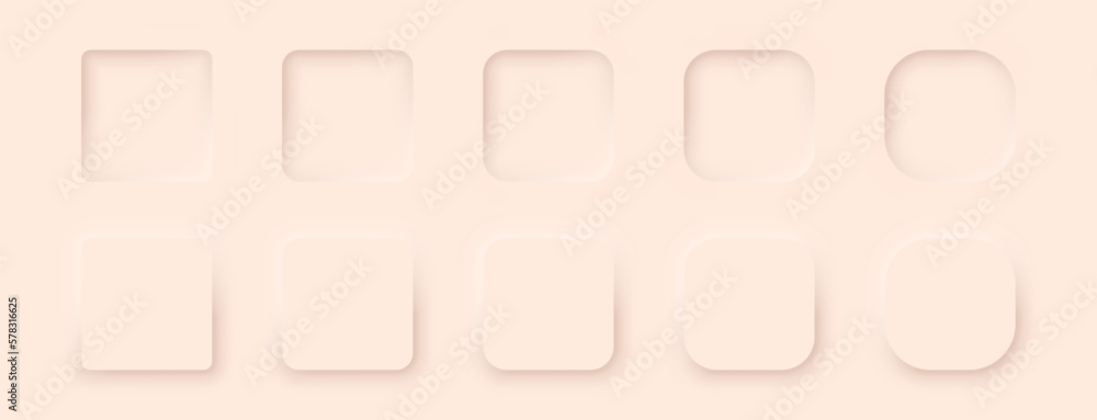 Poster square buttons in a neomorphic style. a set of beige-colored user interface design elements. vector 