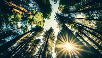 Forest in Early Spring, from below, fresh green leaves