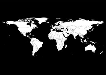 Vector world map - with Black color borders on background in Black color. Download now in eps format vector or jpg image.