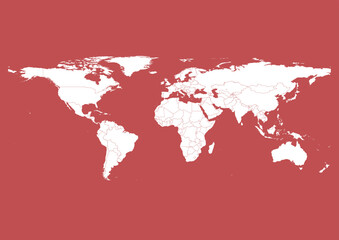 Vector world map - with Bittersweet Shimmer color borders on background in Bittersweet Shimmer color. Download now in eps format vector or jpg image.