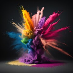 colorful dust explode with dark background, generative ai