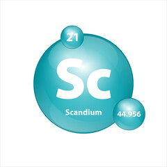 Scandium (Sc) icon structure chemical element round shape circle green dark. Chemical element of periodic table Sign with atomic number. Study in science for education. 3D Illustration vector.