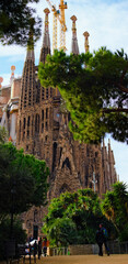 Barcelona, Spain-January 03,2016:Scenic landscape view of famous La Sagrada Familia. Impressive...
