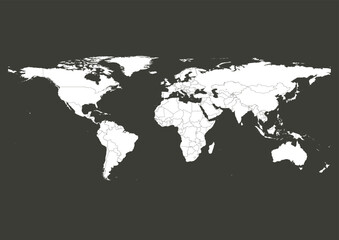 Vector world map - with Black Olive color borders on background in Black Olive color. Download now in eps format vector or jpg image.