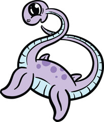 Cute Diplodocus or Plesiosaur Cartoon Dinosaur Illustration in Vector in Bright Colour