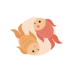 Pisces vector illustration. Cute zodiac sign round icon. Fish animal symbol. Isolated.