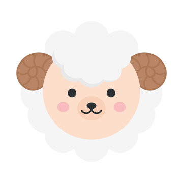 Aries vector illustration. Cute zodiac sign round icon. Ram sheep animal symbol. Isolated.