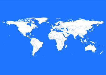 Vector world map - with Blue (Crayola) color borders on background in Blue (Crayola) color. Download now in eps format vector or jpg image.