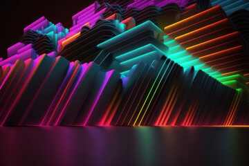 Abstract background, neon lines and dark background. AI generative.