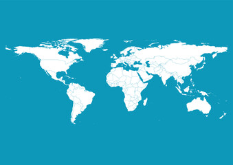 Vector world map - with Blue-Green color borders on background in Blue-Green color. Download now in eps format vector or jpg image.