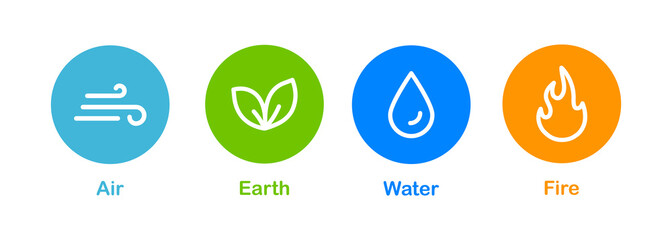 Four nature elements icon set. Air, earth, water, fire symbols. Natural elements icons. Vector illustration.
