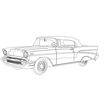 Adult coloring page for book and drawing. Car vector line art illustration. High speed drive vehicle. Graphic element. wheel. Black contour sketch illustrate Isolated on white background. © Mohd