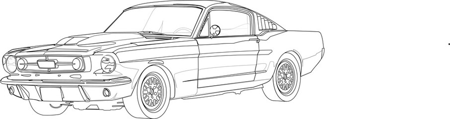 Adult coloring page for book and drawing. Car vector line art illustration. High speed drive vehicle. Graphic element. wheel. Black contour sketch illustrate Isolated on white background.