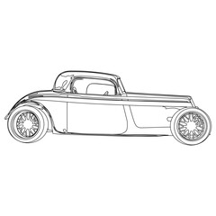 Obraz premium Adult coloring page for book and drawing. Car vector line art illustration. High speed drive vehicle. Graphic element. wheel. Black contour sketch illustrate Isolated on white background.