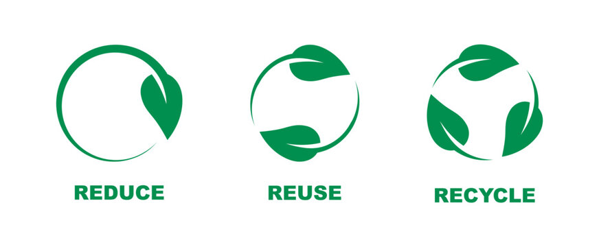 Recycle, reuse and reduce - label. Zero waste symbol. Reuse cycle. Recycling symbol. Environmental protection sign. Ecological symbol.