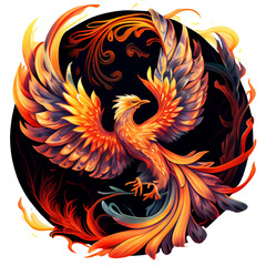 Mystical mythical character Phoenix, phoenix bird on a transparent background, phoenix logo, generative ai,