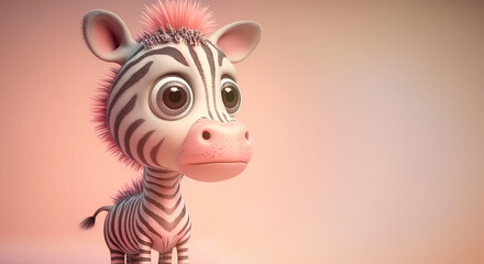 Naklejka premium Cute Cartoon Zebra on a pastel color background. Child character. Generative AI