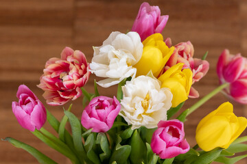 Bukiet kolorowych tulipanów - obrazy, fototapety, plakaty