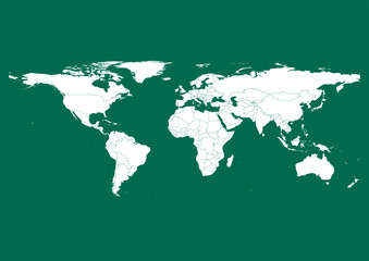 Vector world map - with Bottle Green color borders on background in Bottle Green color. Download now in eps format vector or jpg image.