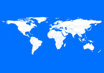Fototapeta na wymiar Vector world map - with Brandeis Blue color borders on background in Brandeis Blue color. Download now in eps format vector or jpg image.