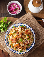 Prawns biryani top view