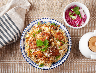 Prawns biryani top view