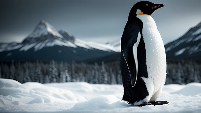Image of a penguin in the snow, generative AI