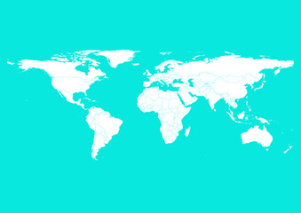 Vector world map - with Bright Turquoise color borders on background in Bright Turquoise color. Download now in eps format vector or jpg image.