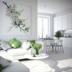 Contemporary White Interior Design Enhanced with Cheerful Spring Decorations