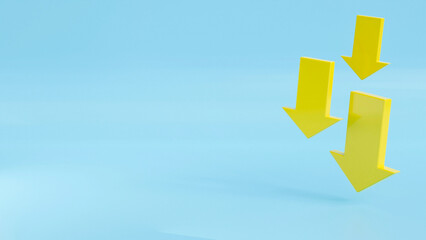 Yellow arrows minimal background on a blue background. 3d rendering illustration.