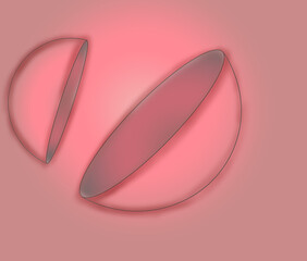 red round ball split in half with a red gradation background