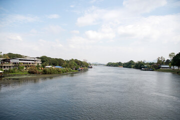 Panoramic view of The Khwae Yai (Kwai) River in Kanchanaburi, Thailand