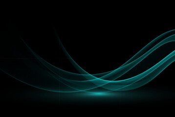 Black background with wavy lines of light waves. Abstract wave background.