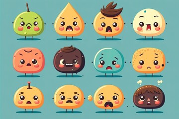 Obraz premium Cartoon set Avatar with different emotions. Baby stickers. Generative ai