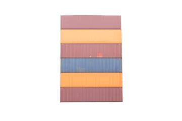 Stack of container six floors in ัyard harbor for wait mother vessel berth. At Lamchabang port Thailand. Industrial Container yard for Logistic Import Export business. Isolated on cutout PNG.