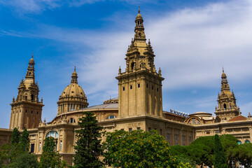 Fototapeta na wymiar Museu Nacional d'Art de Catalunya day side view on Montjuic hill in Barcelona, Spain.