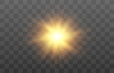 Vector transparent sunlight, special flash light effect. Glow light effect, bright sun or spotlight beams. Light png. Decor element isolated on transparent background.