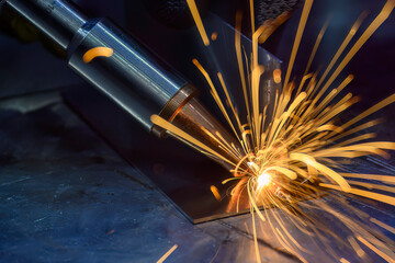 Close up scene the welding process with the sparking light.