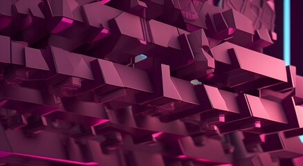 "Geometric 3D Structure in Pink and Purple. Futuristic Tech Background with Clean, Stepped Design. 3D Render."