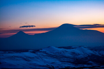 Sunset and mountain. Beautiful landscape with mountain and sunset