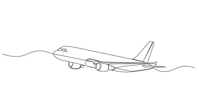 animated continuous single line drawing of big passenger aircraft, line art animation
