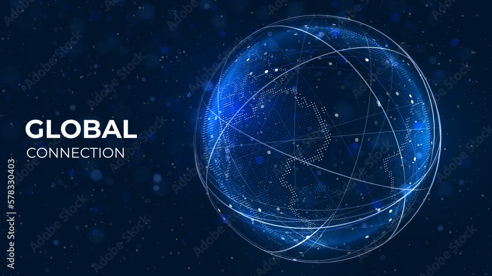 Wall mural globe network illustration. technology digital 3d globe. digital earth map background. connection da
