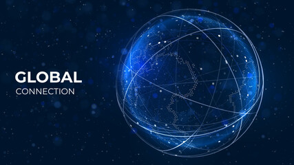Globe network illustration. Technology digital 3d globe. Digital earth map background. Connection data concept. - obrazy, fototapety, plakaty